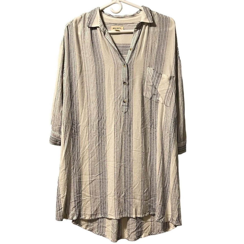 RAG POETS - Polo striped long sleeve shirt dress Size XS Pheasant Bohemian